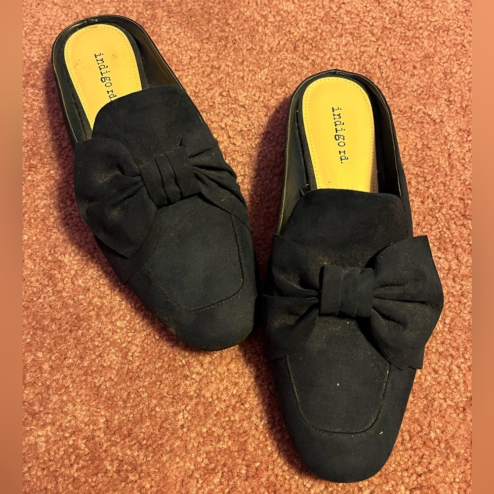Indigo Elegant Navy Blue Mules with Bow Accent